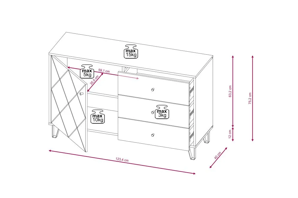 Komoda BILBAO 1D/3S dąb artisan/biały mat w stylu skandynawskim | sklep MIRAT styl RYFLOWANY, SKANDYNAWSKI