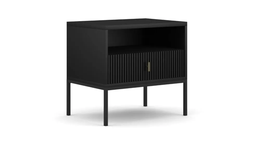 Szafka nocna MAGGIORE 54x39 czarna mat ryflowane fronty I sklep meblowy MIRAT. styl GLAMOUR, RYFLOWANY