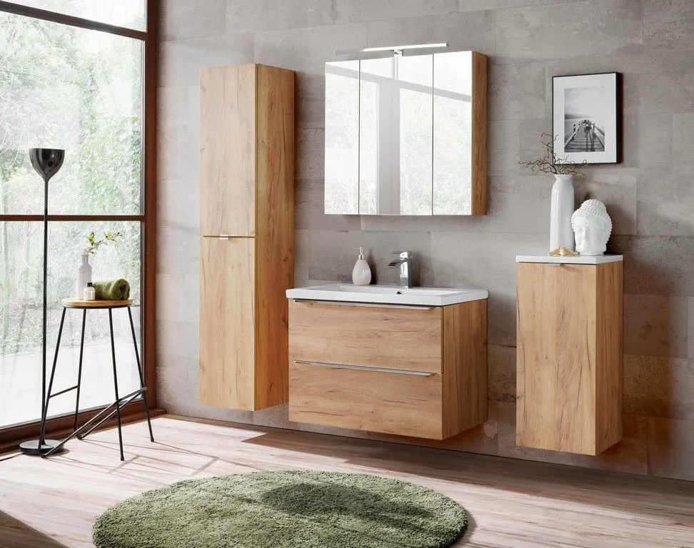 Szafka pod umywalkę CAPRI 80 cm dąb wisząca z szufladami | MIRAT. w stylu kolekcja CAPRI