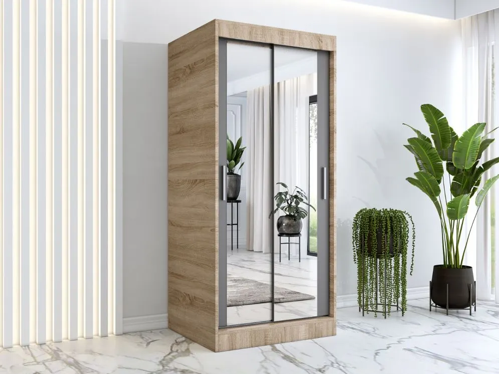 Szafa przesuwna MODUO COMFORT 90 dąb sonoma/antracyt z dwoma lustrami do sypialni | MIRAT. w stylu kolekcja MODUO COMFORT