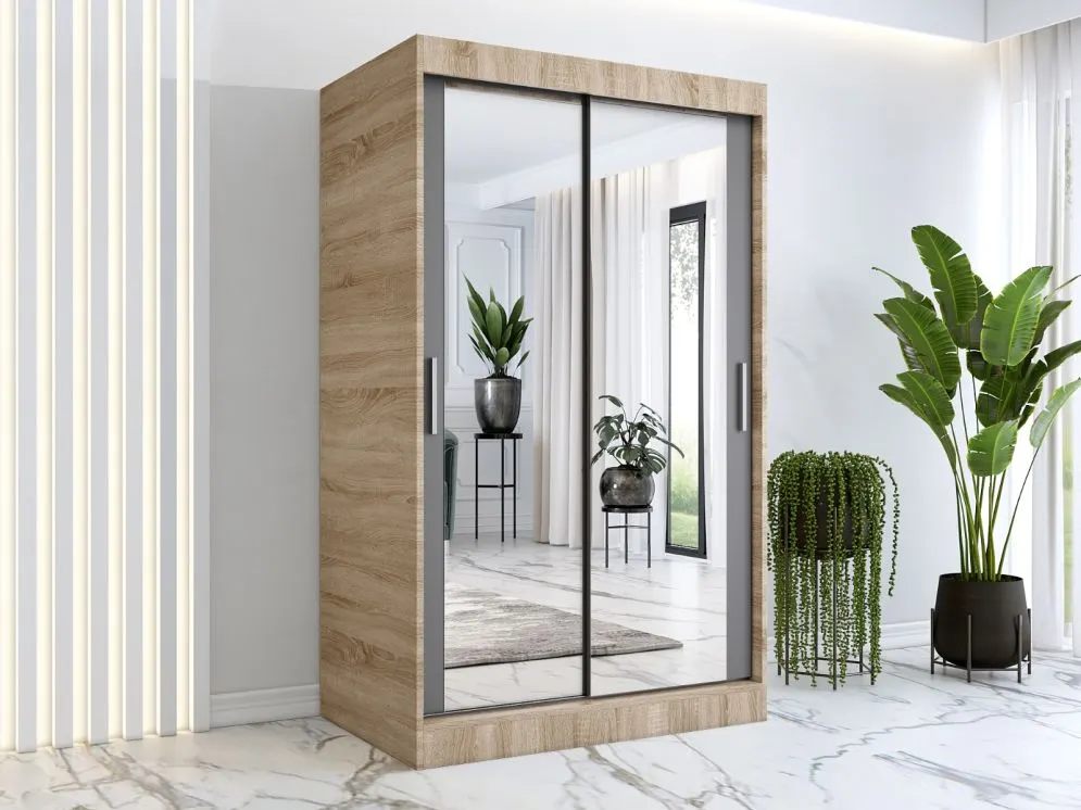 Szafa przesuwna MODUO COMFORT 120 dąb sonoma/antracyt z dwoma lustrami do sypialni | MIRAT. w stylu  kolekcja MODUO COMFORT