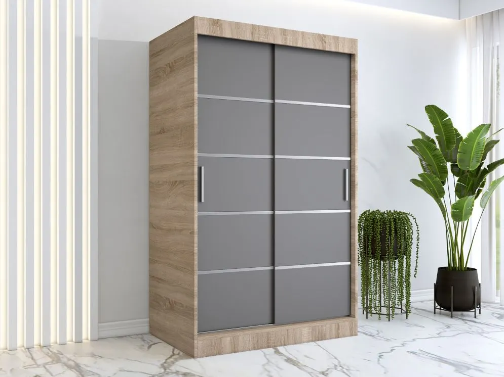 Szafa przesuwna MODUO COMFORT 120 dąb sonoma/antracyt z ozdobnymi listwami | MIRAT. w stylu kolekcja MODUO COMFORT