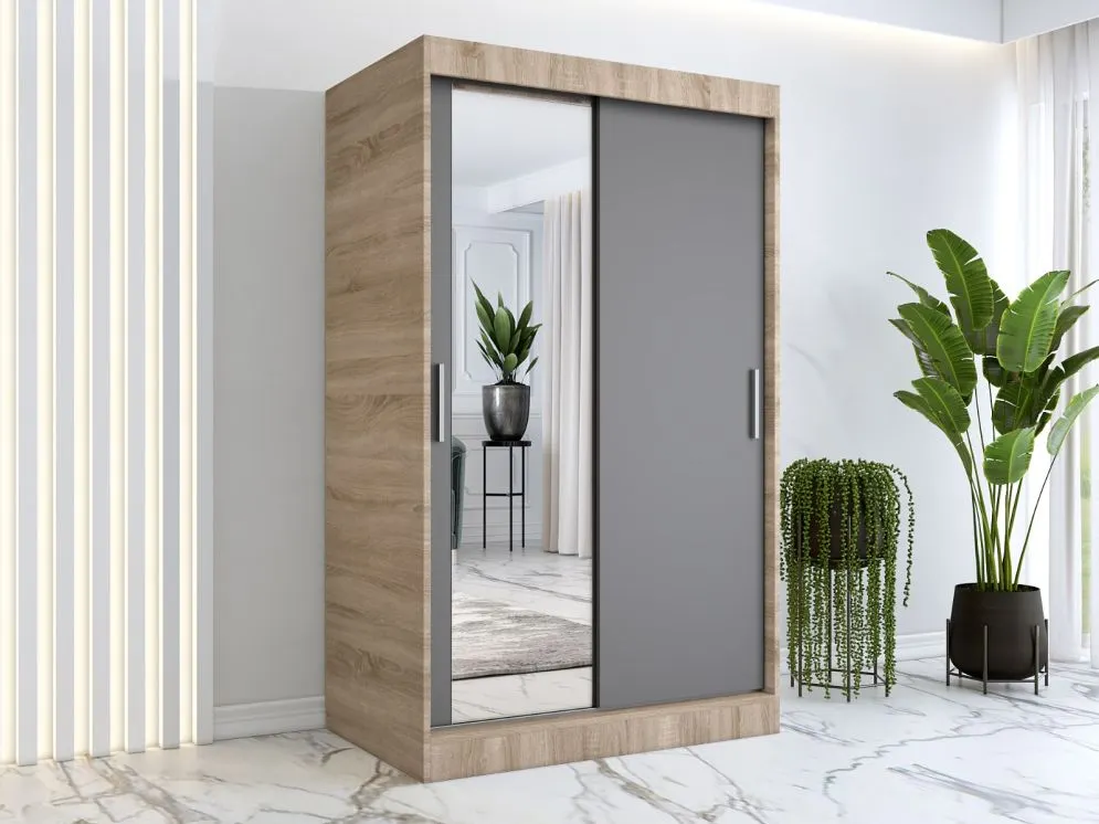 Szafa przesuwna MODUO COMFORT 120 dąb sonoma/antracyt z lustrem z lewej do sypialni | MIRAT. w stylu kolekcja MODUO COMFORT