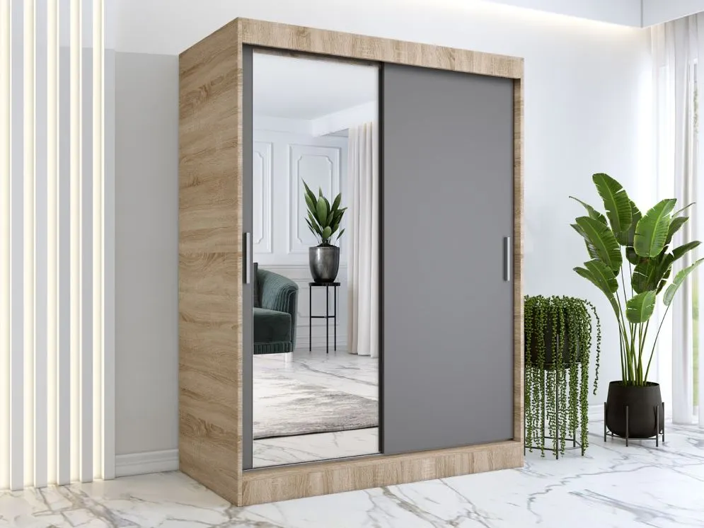 Szafa przesuwna MODUO COMFORT 150 dąb sonoma/antracyt z lustrem z lewej do sypialni | MIRAT. w stylu  kolekcja MODUO COMFORT