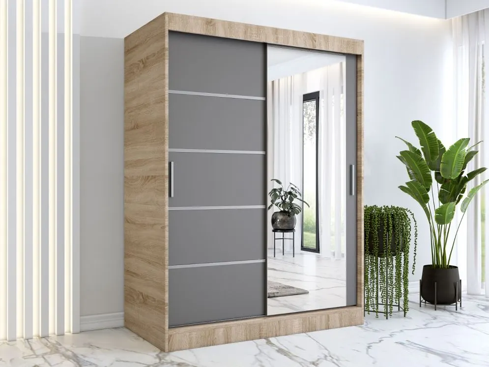 Szafa przesuwna MODUO COMFORT 2 150 dąb sonoma/antracyt z lustrem do sypialni | MIRAT.  kolekcja MODUO COMFORT