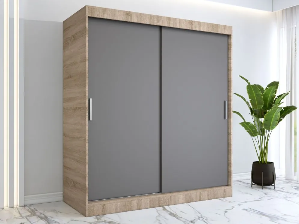 Szafa przesuwna MODUO COMFORT 180 dąb sonoma/antracyt gładka do sypialni | MIRAT.  kolekcja MODUO COMFORT