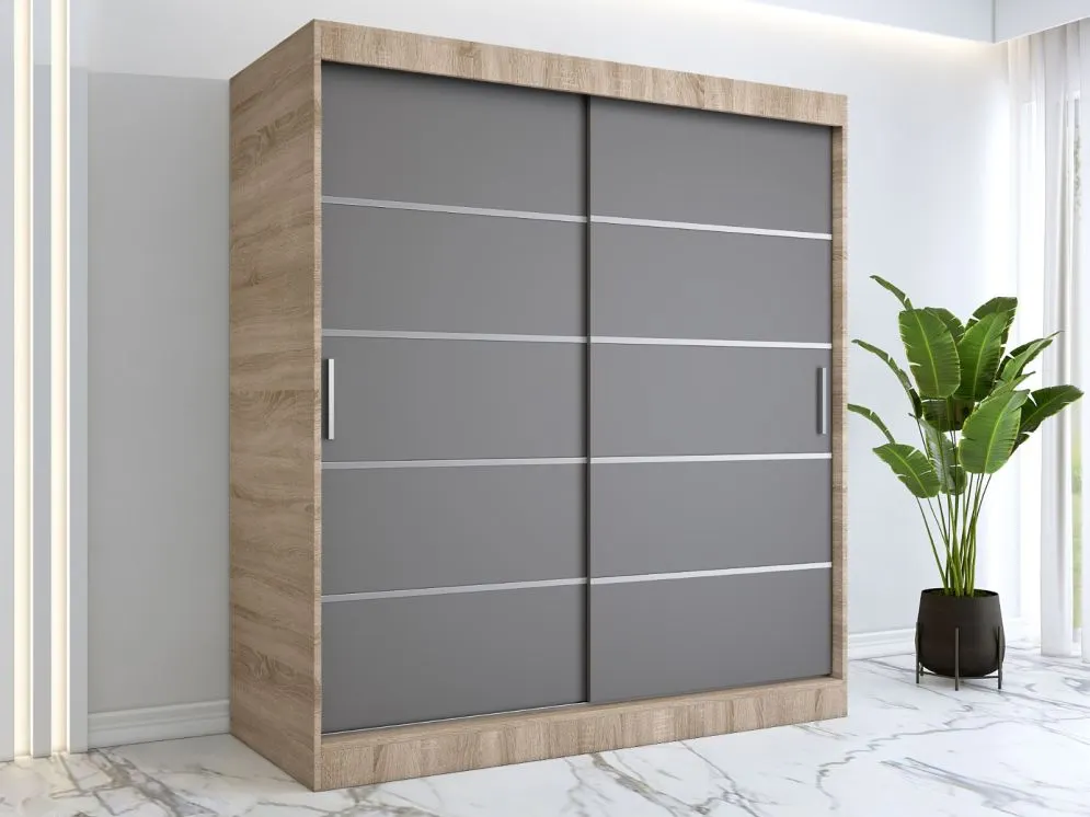 Szafa przesuwna MODUO COMFORT 180 dąb sonoma/antracyt z ozdobnymi listwami | MIRAT.  kolekcja MODUO COMFORT