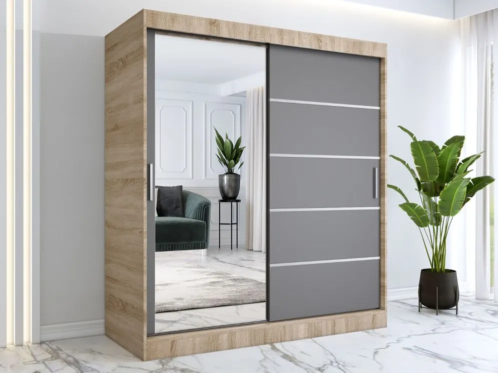 Szafa przesuwna MODUO COMFORT 3 180 dąb sonoma/antracyt z lustrem do sypialni | MIRAT. kolekcja MODUO COMFORT