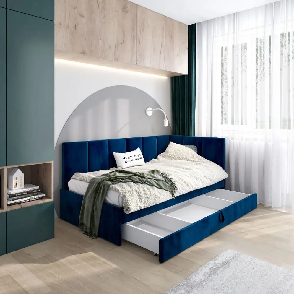 Łóżko młodzieżowe AURA 2 80x200 grantowe z tapicerowanym zagłówkiem i szufladą I sklep meblowy MIRAT.