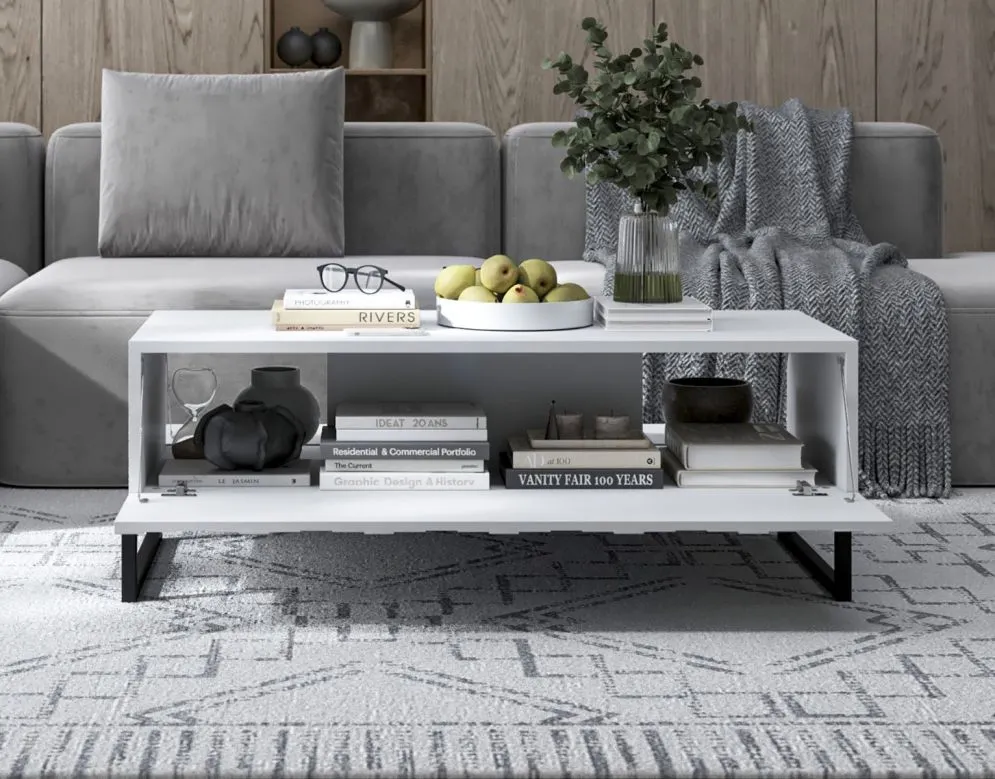 Stolik kawowy TAL 3D 110x54cm biały mat nowoczesny I sklep meblowy MIRAT. styl LOFT, RYFLOWANY kolekcja TAL