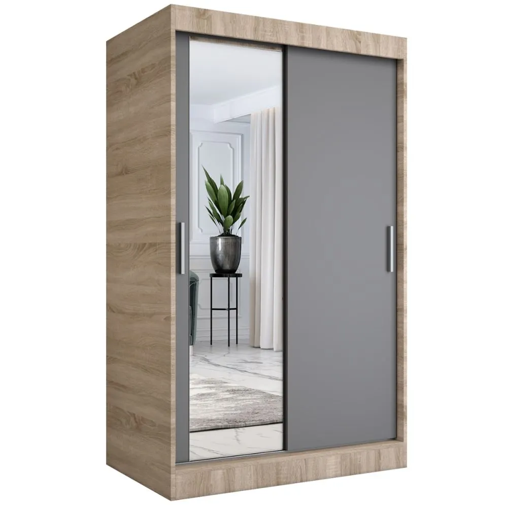 Szafa przesuwna MODUO COMFORT 120 dąb sonoma/antracyt z lustrem z lewej do sypialni | MIRAT. w stylu kolekcja MODUO COMFORT