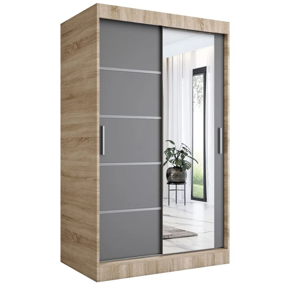 Szafa przesuwna MODUO COMFORT 2 120 dąb sonoma/antracyt z lustrem do sypialni | MIRAT. w stylu  kolekcja MODUO COMFORT