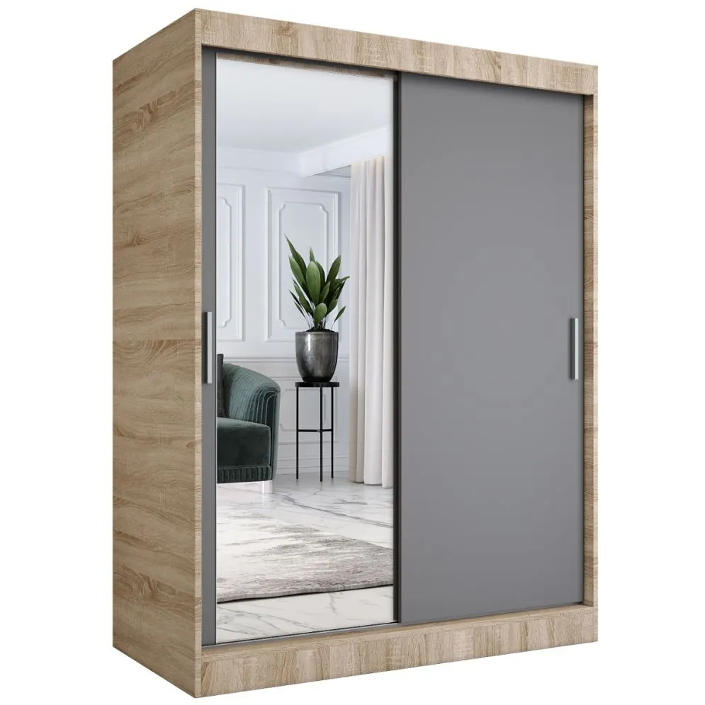 Szafa przesuwna MODUO COMFORT 150 dąb sonoma/antracyt z lustrem z lewej do sypialni | MIRAT. w stylu  kolekcja MODUO COMFORT