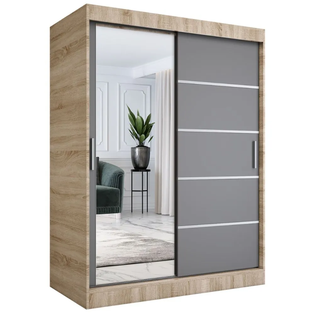 Szafa przesuwna MODUO COMFORT 3 150 dąb sonoma/antracyt z lustrem do sypialni | MIRAT.  kolekcja MODUO COMFORT