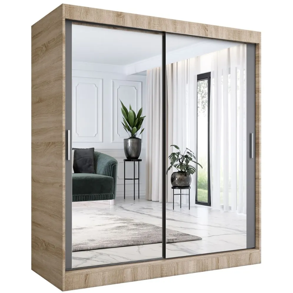 Szafa przesuwna MODUO COMFORT 180 dąb sonoma/antracyt z dwoma lustrami do sypialni | MIRAT.  kolekcja MODUO COMFORT