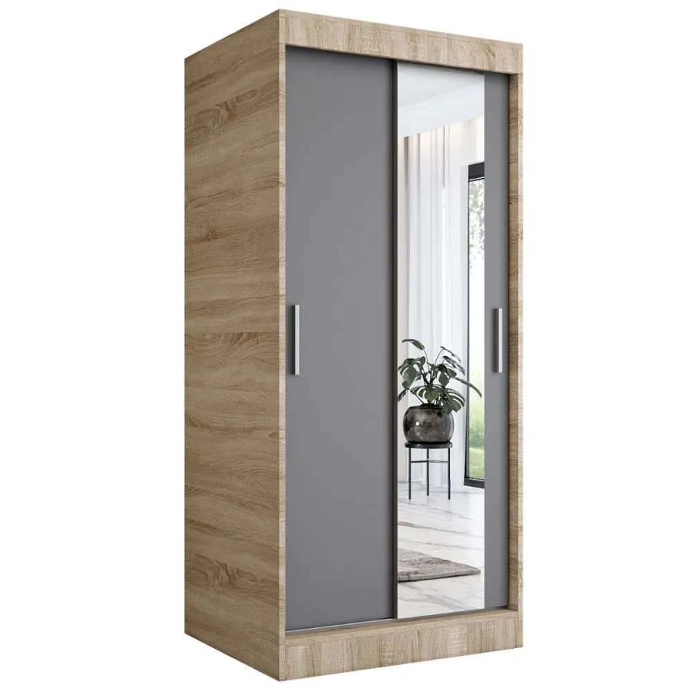 Szafa przesuwna MODUO COMFORT 90 dąb sonoma/antracyt z lustrem do sypialni | MIRAT. w stylu  kolekcja MODUO COMFORT