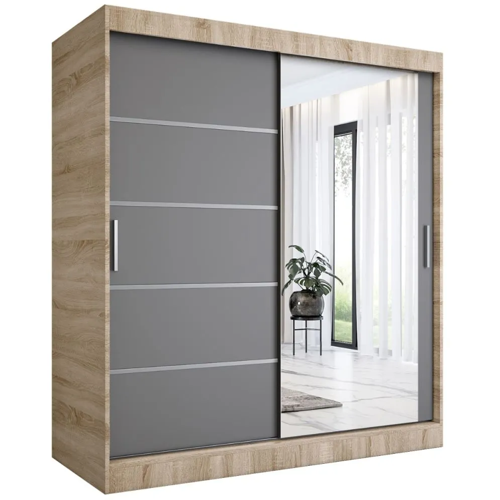 Szafa przesuwna MODUO COMFORT 2 180 dąb sonoma/antracyt z lustrem do sypialni | MIRAT. kolekcja MODUO COMFORT