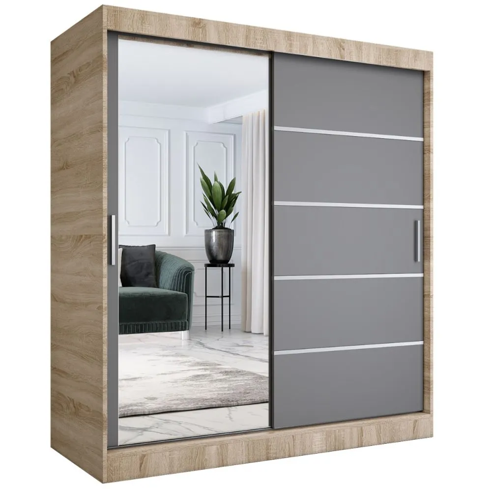 Szafa przesuwna MODUO COMFORT 3 180 dąb sonoma/antracyt z lustrem do sypialni | MIRAT. kolekcja MODUO COMFORT