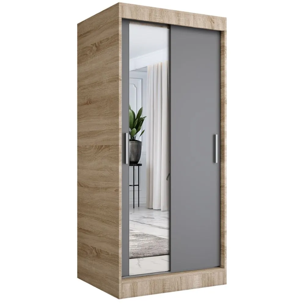 Szafa przesuwna MODUO COMFORT 90 dąb sonoma/antracyt z lustrem z lewej do sypialni | MIRAT. w stylu  kolekcja MODUO COMFORT