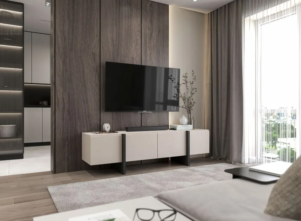 Szafka RTV GRANT 180cm kaszmir mat stojąca I sklep meblowy MIRAT. styl GLAMOUR, LOFT