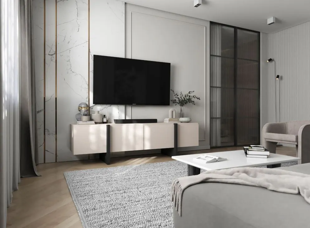 Szafka RTV GRANT 180cm kaszmir mat stojąca I sklep meblowy MIRAT. styl GLAMOUR, LOFT