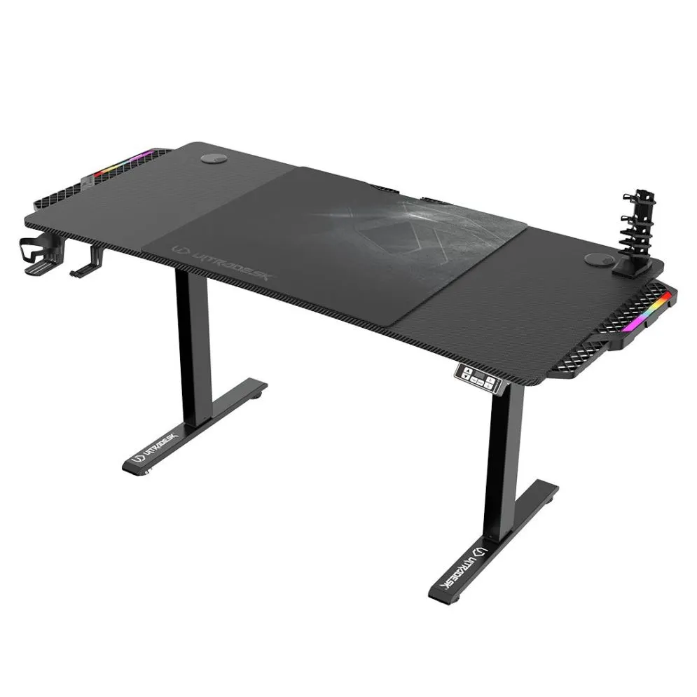 Biurko gamingowe LEVEL V2 LED czarne ULTRADESK | MIRAT.