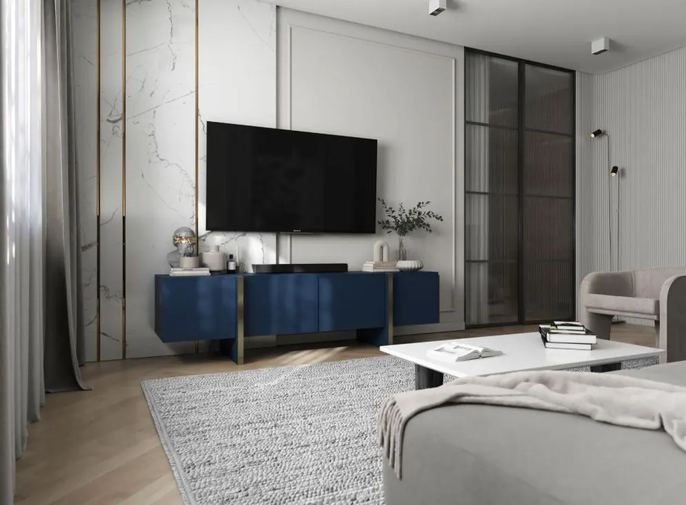 Szafka RTV GRANT 180cm granatowy mat glamour I sklep meblowy MIRAT. styl GLAMOUR