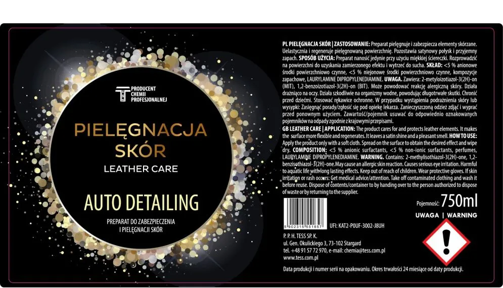 Preparat do pielęgnacji skór TESS 750ml auto detailing regeneracja I sklep meblowy MIRAT.