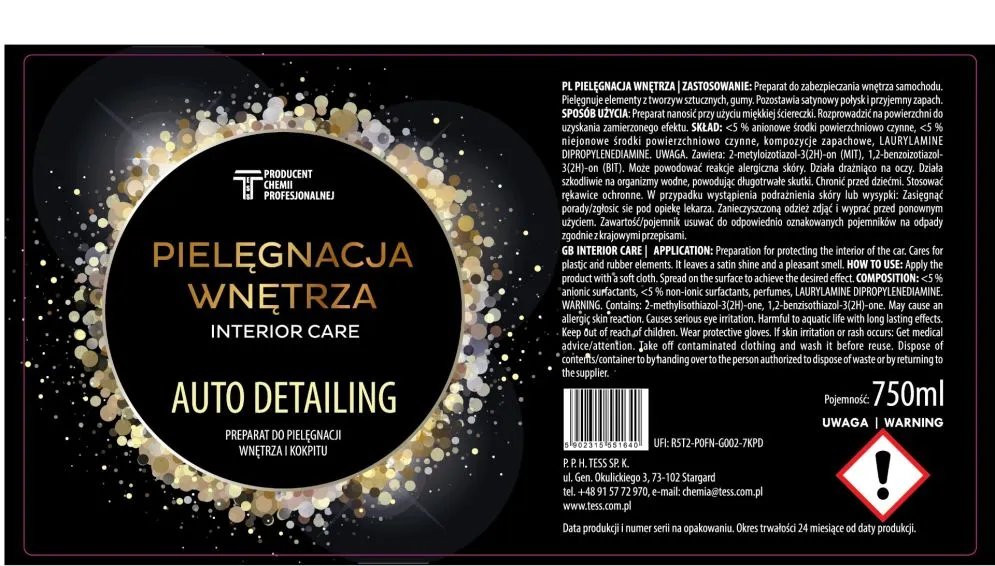 Preparat do pielęgnacji wnętrza samochodu TESS 750ml auto detailing zapachowy I sklep meblowy MIRAT.