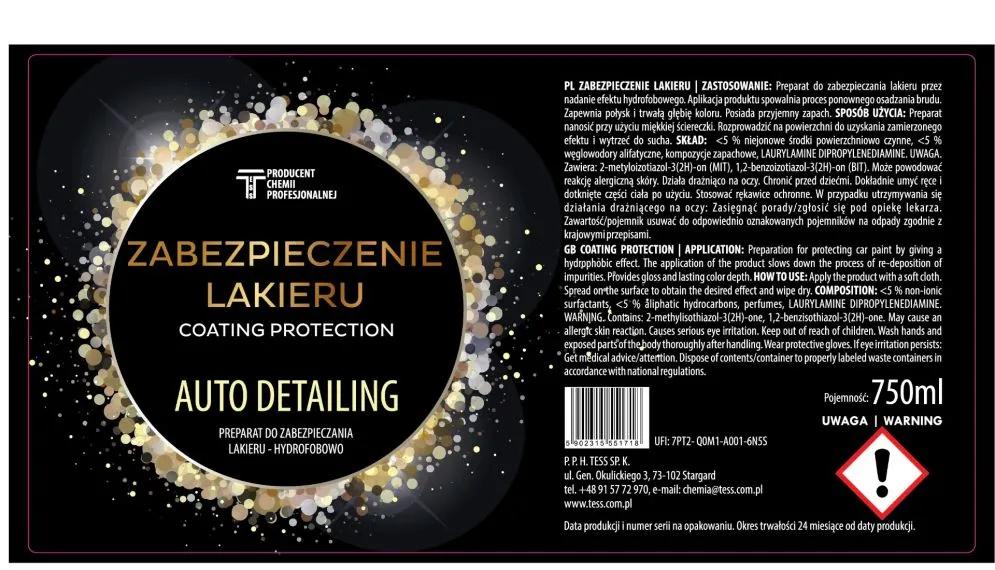 Zabezpieczenie lakieru samochodowego TESS 750ml auto detailing hydrofobowe I sklep meblowy MIRAT.