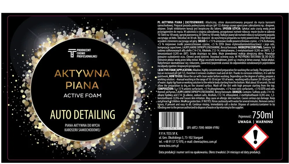 Bezpieczna dla lakieru aktywna piana do mycia samochodu TESS 750ml auto detailing I sklep meblowy MIRAT.