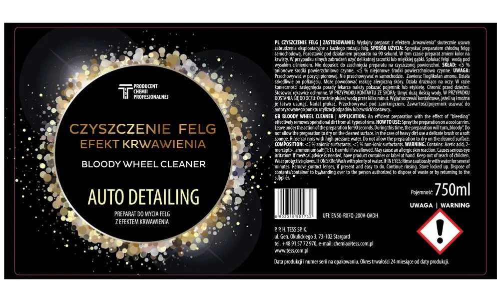 Płyn do czyszczenia felg TESS 750ml auto detailing efekt krwawienia I sklep meblowy MIRAT.