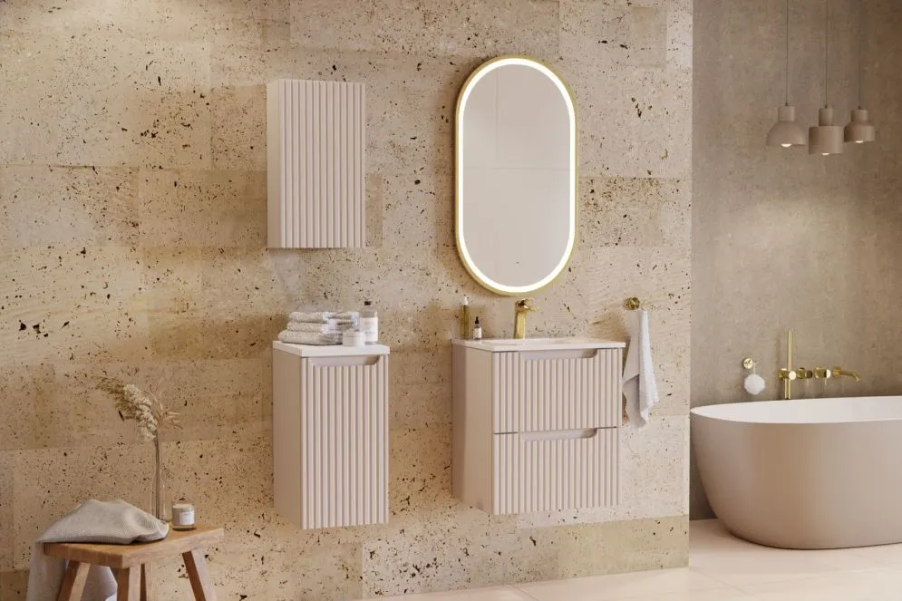 Szafka łazienkowa NOVA CASHMERE 81-30-1D 30cm kaszmirowa z frezowanym pochwytem I sklep meblowy MIRAT. styl RYFLOWANY