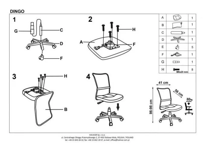 instrukcja montażu fotela Dingo
