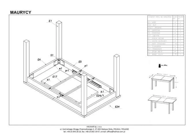 Instrukcja montażu stołu MAURYCY