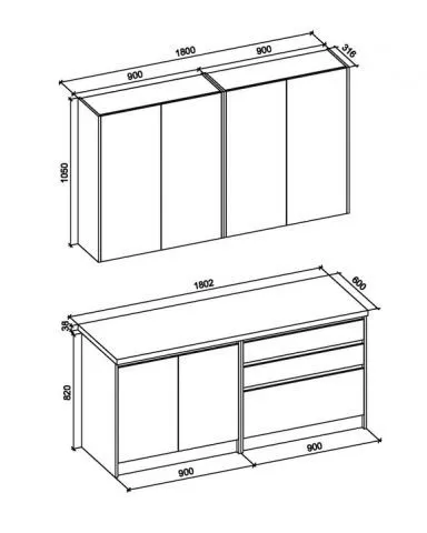 Wymiary mebli kuchennych IDEA 180