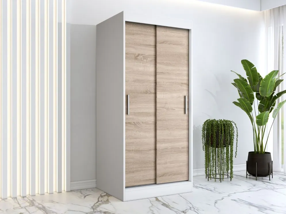 Szafa przesuwna MODUO COMFORT 90 biała mat/dąb sonoma gładka do sypialni | MIRAT. w stylu  kolekcja MODUO COMFORT