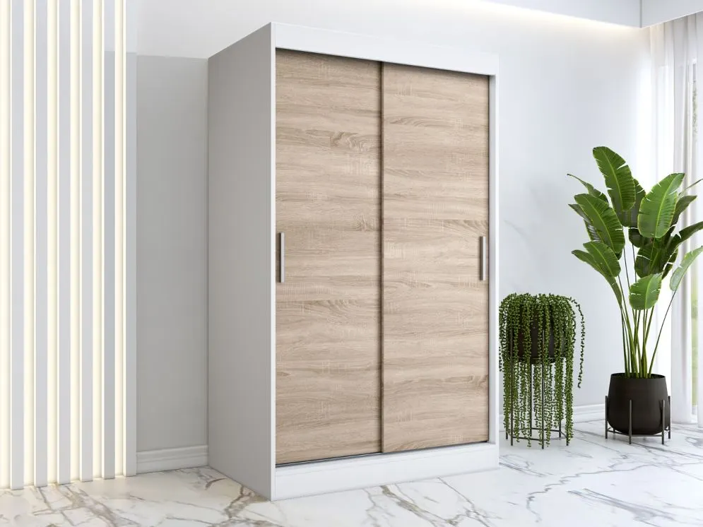 Szafa przesuwna MODUO COMFORT 120 biała mat/dąb sonoma gładka do sypialni | MIRAT. w stylu kolekcja MODUO COMFORT