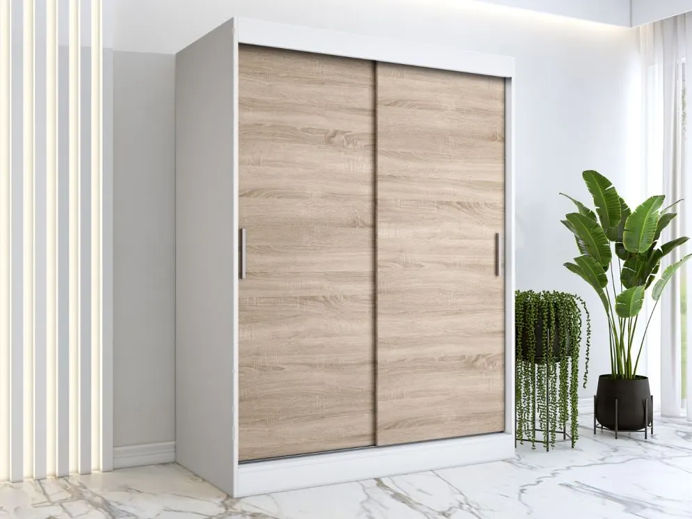 Szafa przesuwna MODUO COMFORT 150 biała mat/dąb sonoma gładka do sypialni | MIRAT. w stylu  kolekcja MODUO COMFORT