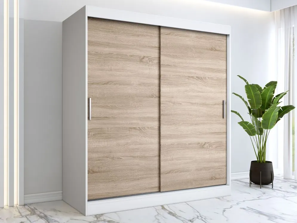 Szafa przesuwna MODUO COMFORT 180 biała mat/dąb sonoma gładka do sypialni | MIRAT.  kolekcja MODUO COMFORT