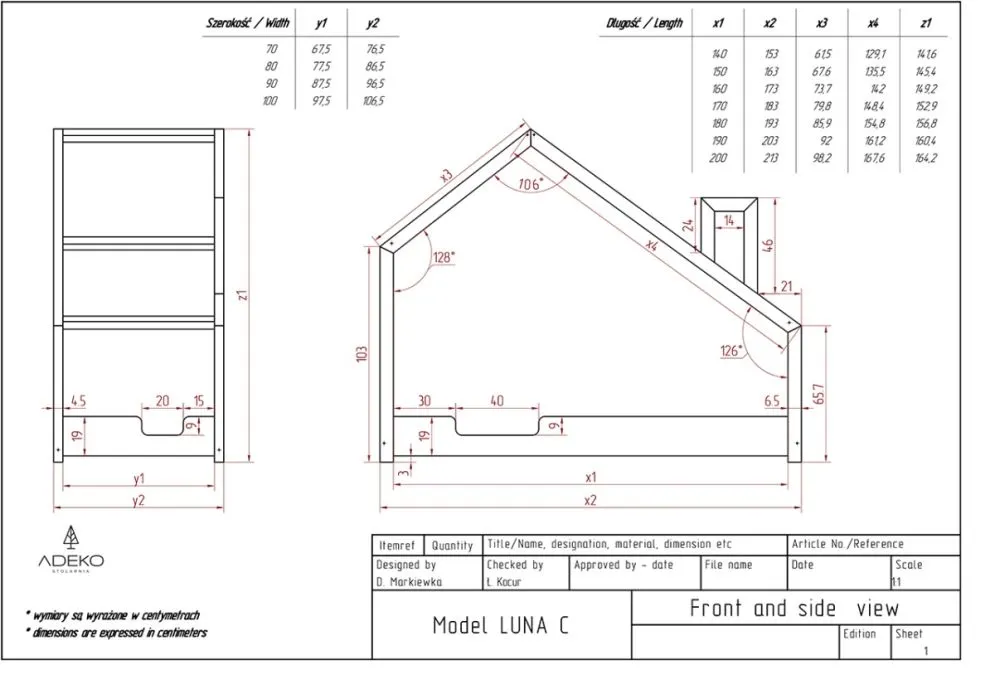 Łóżko dziecięce LUNA C 90x190 sosna w kształcie domku polskiej produkcji | MIRAT. w stylu  kolekcja LUNA