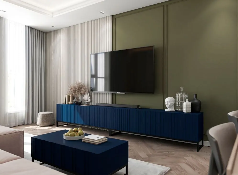 Stolik kawowy TAL 3D 110x54cm granatowy mat do salonu I sklep meblowy MIRAT. styl LOFT, RYFLOWANY kolekcja TAL