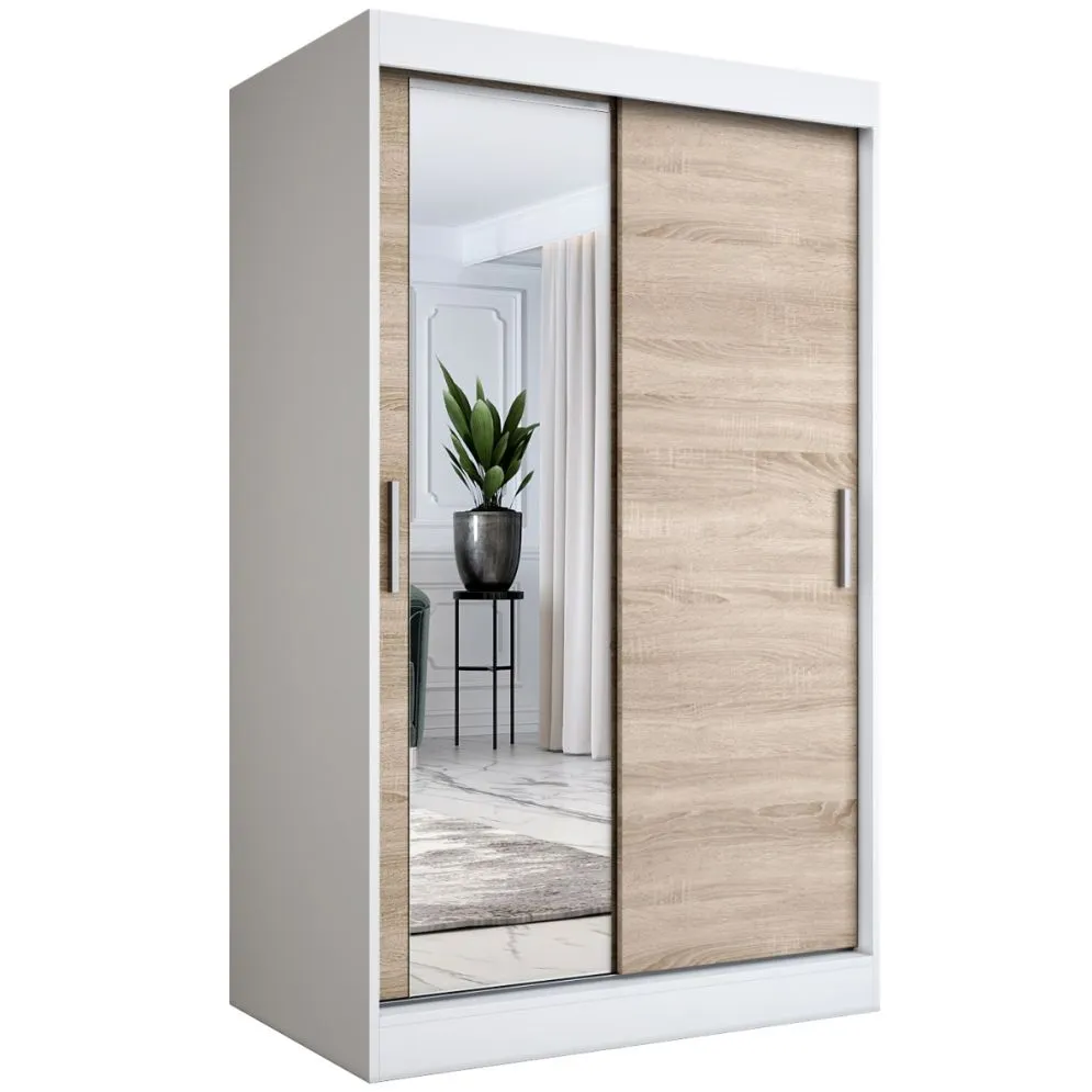 Szafa przesuwna MODUO COMFORT 120 biała mat/dąb sonoma gładka z lustrem | MIRAT. w stylu kolekcja MODUO COMFORT