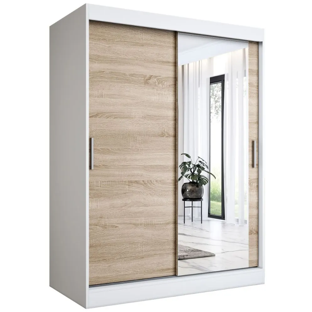 Szafa przesuwna MODUO COMFORT 150 biała mat/dąb sonoma z dwoma rodzajami frontów | MIRAT. w stylu  kolekcja MODUO COMFORT