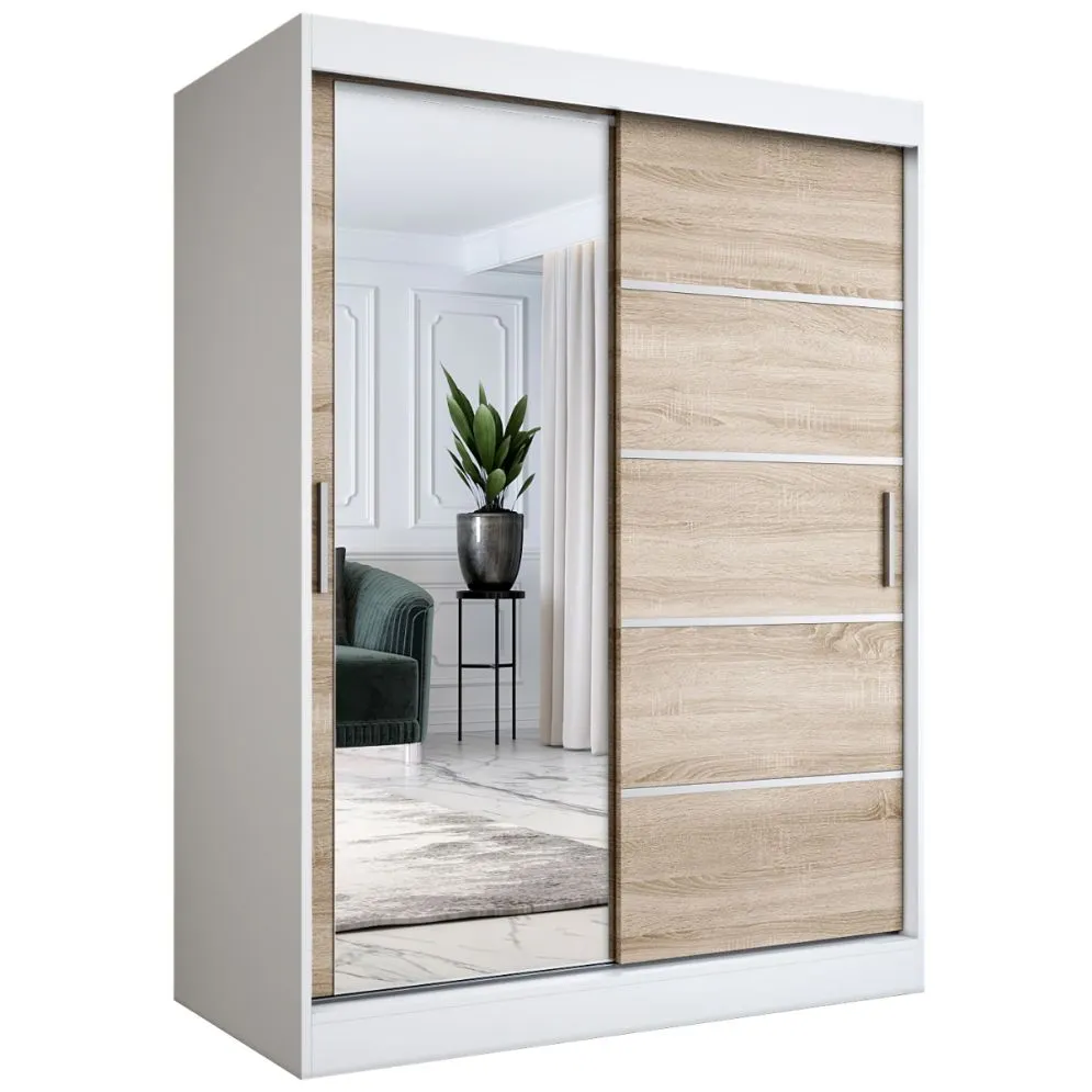 Szafa przesuwna MODUO COMFORT 3 150 biała mat/dąb sonoma do sypialni | MIRAT.  kolekcja MODUO COMFORT