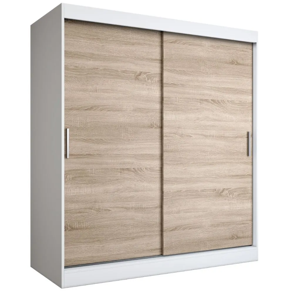 Szafa przesuwna MODUO COMFORT 180 biała mat/dąb sonoma gładka do sypialni | MIRAT.  kolekcja MODUO COMFORT