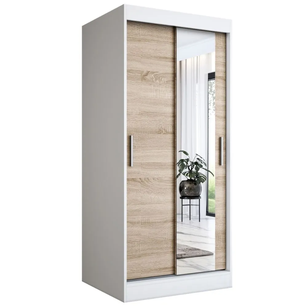Szafa przesuwna MODUO COMFORT 90 biała mat/dąb sonoma z dwoma rodzajami frontów | MIRAT. w stylu  kolekcja MODUO COMFORT
