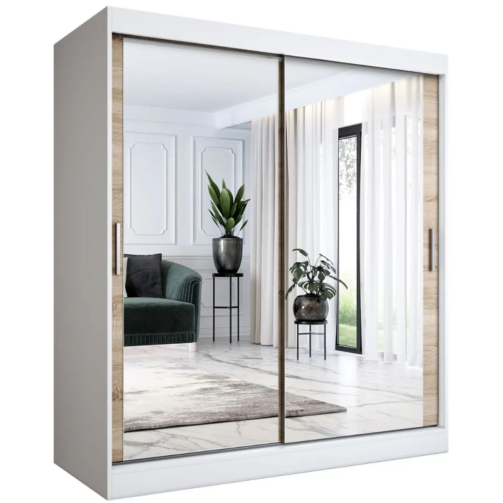 Szafa przesuwna MODUO COMFORT 180 biała mat/dąb sonoma z dwoma lustrami | MIRAT. kolekcja MODUO COMFORT