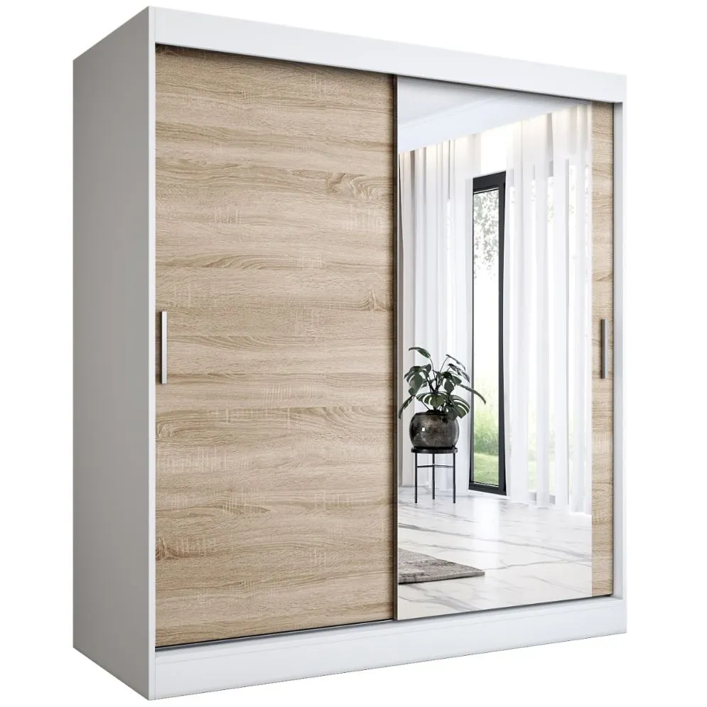 Szafa przesuwna MODUO COMFORT 180 biała mat/dąb sonoma z dwoma rodzajami frontów | MIRAT.  kolekcja MODUO COMFORT
