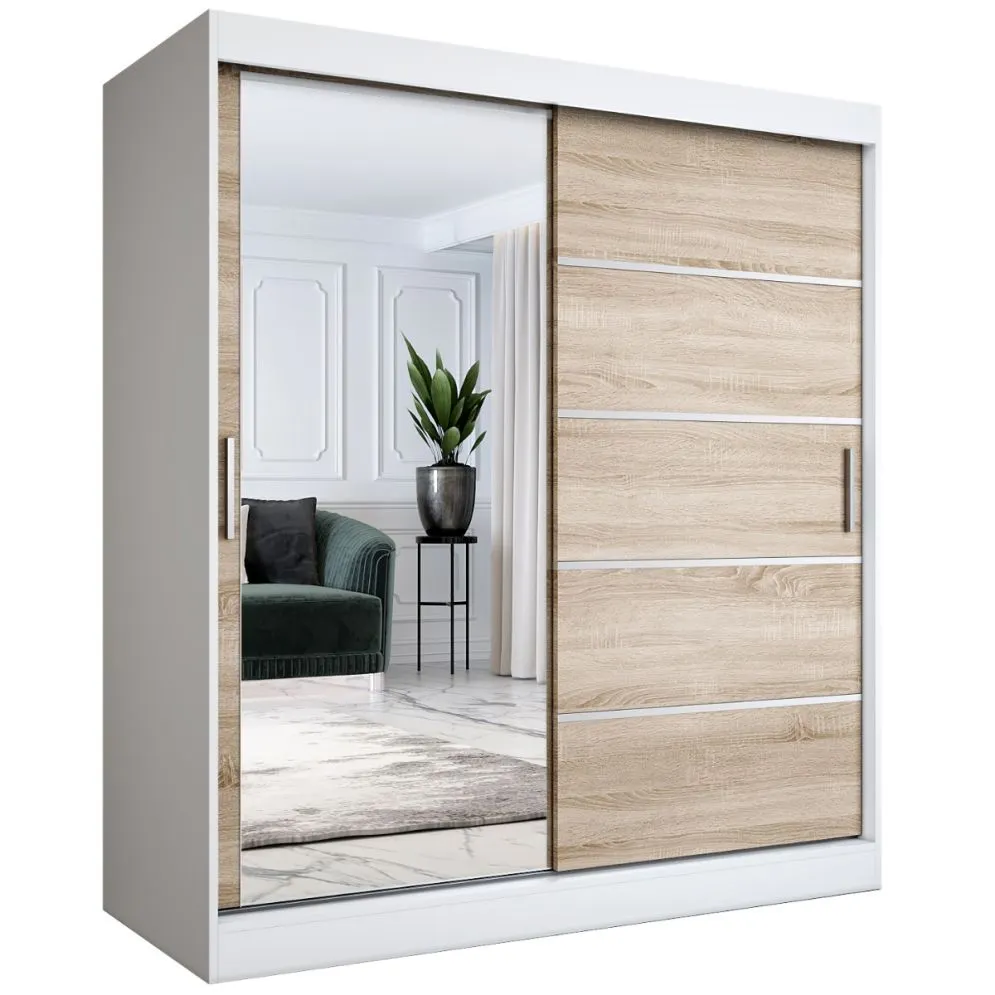 Szafa przesuwna MODUO COMFORT 3 180 biała mat/dąb sonoma do sypialni | MIRAT.  kolekcja MODUO COMFORT